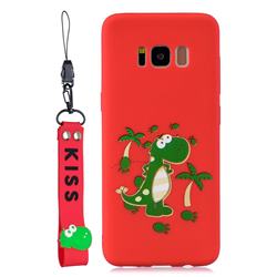 Red Dinosaur Soft Kiss Candy Hand Strap Silicone Case for Samsung Galaxy S8