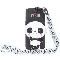 White Panda Neck Lanyard Zipper Wallet Silicone Case for Samsung Galaxy S8