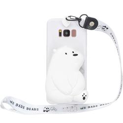 White Polar Bear Neck Lanyard Zipper Wallet Silicone Case for Samsung Galaxy S8