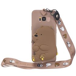 Brown Bear Neck Lanyard Zipper Wallet Silicone Case for Samsung Galaxy S8