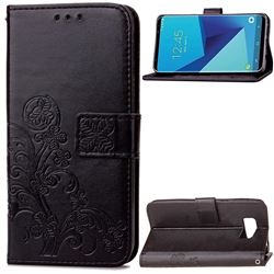 Embossing Imprint Four-Leaf Clover Leather Wallet Case for Samsung Galaxy S8 - Black