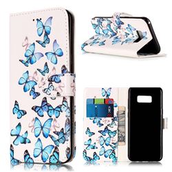Blue Vivid Butterflies PU Leather Wallet Case for Samsung Galaxy S8