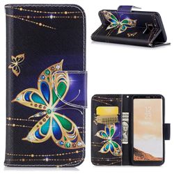 Golden Shining Butterfly Leather Wallet Case for Samsung Galaxy S8
