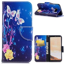 Yellow Flower Butterfly Leather Wallet Case for Samsung Galaxy S8
