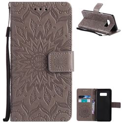 Embossing Sunflower Leather Wallet Case for Samsung Galaxy S8 - Gray