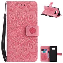 Embossing Sunflower Leather Wallet Case for Samsung Galaxy S8 - Pink