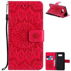 Embossing Sunflower Leather Wallet Case for Samsung Galaxy S8 - Red