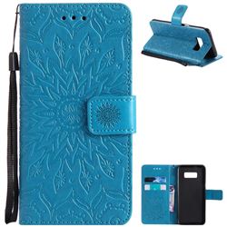 Embossing Sunflower Leather Wallet Case for Samsung Galaxy S8 - Blue