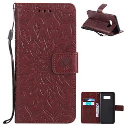 Embossing Sunflower Leather Wallet Case for Samsung Galaxy S8 - Brown