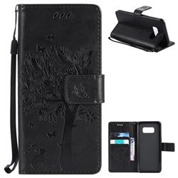 Embossing Butterfly Tree Leather Wallet Case for Samsung Galaxy S8 - Black