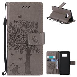 Embossing Butterfly Tree Leather Wallet Case for Samsung Galaxy S8 - Grey