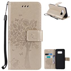 Embossing Butterfly Tree Leather Wallet Case for Samsung Galaxy S8 - Champagne