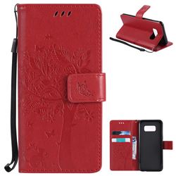 Embossing Butterfly Tree Leather Wallet Case for Samsung Galaxy S8 - Red