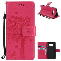 Embossing Butterfly Tree Leather Wallet Case for Samsung Galaxy S8 - Rose