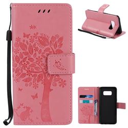 Embossing Butterfly Tree Leather Wallet Case for Samsung Galaxy S8 - Pink