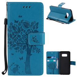 Embossing Butterfly Tree Leather Wallet Case for Samsung Galaxy S8 - Blue