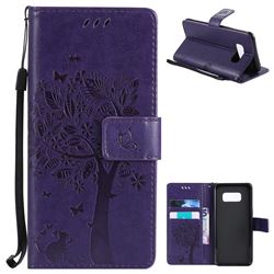 Embossing Butterfly Tree Leather Wallet Case for Samsung Galaxy S8 - Purple