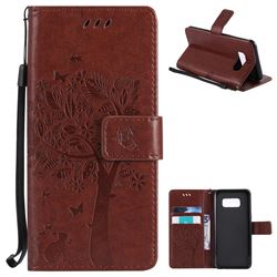 Embossing Butterfly Tree Leather Wallet Case for Samsung Galaxy S8 - Brown