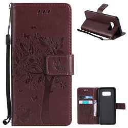 Embossing Butterfly Tree Leather Wallet Case for Samsung Galaxy S8 - Coffee