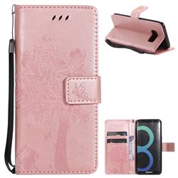 Embossing Butterfly Tree Leather Wallet Case for Samsung Galaxy S8 - Rose Pink