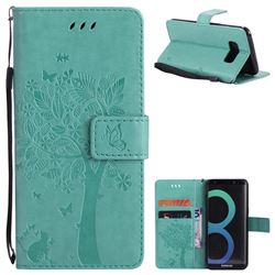Embossing Butterfly Tree Leather Wallet Case for Samsung Galaxy S8 - Cyan