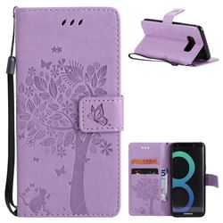 Embossing Butterfly Tree Leather Wallet Case for Samsung Galaxy S8 - Violet
