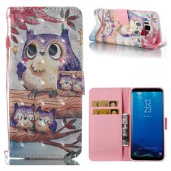 Purple Owl 3D Painted Leather Wallet Case for Samsung Galaxy S8