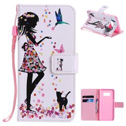 Petals and Cats PU Leather Wallet Case for Samsung Galaxy S8