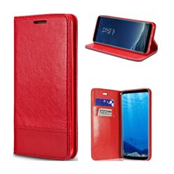 Magnetic Suck Stitching Slim Leather Wallet Case for Samsung Galaxy S8 - Red