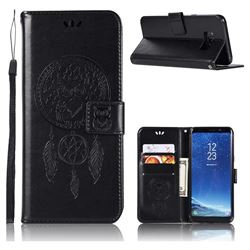Intricate Embossing Owl Campanula Leather Wallet Case for Samsung Galaxy S8 - Black