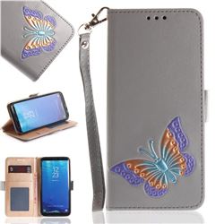 Imprint Embossing Butterfly Leather Wallet Case for Samsung Galaxy S8 - Grey