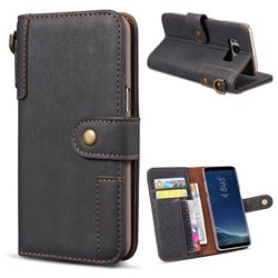 Retro Luxury Cowhide Leather Wallet Case for Samsung Galaxy S8 - Black