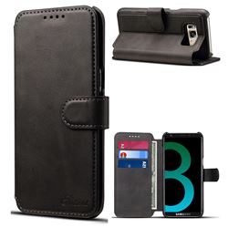 Suteni Calf Stripe Leather Wallet Flip Phone Case for Samsung Galaxy S8 - Black