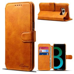 Suteni Calf Stripe Leather Wallet Flip Phone Case for Samsung Galaxy S8 - Khaki