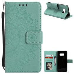 Intricate Embossing Datura Leather Wallet Case for Samsung Galaxy S8 - Mint Green