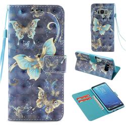 Three Butterflies 3D Painted Leather Wallet Case for Samsung Galaxy S8