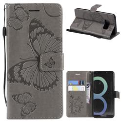 Embossing 3D Butterfly Leather Wallet Case for Samsung Galaxy S8 - Gray