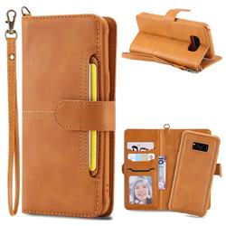 Retro Multi-functional Detachable Leather Wallet Phone Case for Samsung Galaxy S8 - Brown
