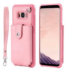 Retro Luxury Anti-fall Mirror Leather Phone Back Cover for Samsung Galaxy S8 - Pink