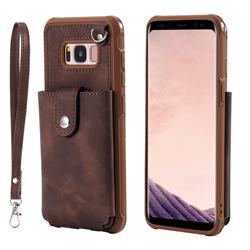Retro Luxury Anti-fall Mirror Leather Phone Back Cover for Samsung Galaxy S8 - Coffee