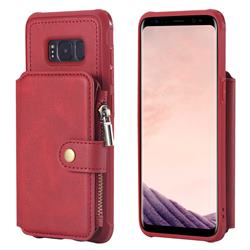 Retro Luxury Multifunction Zipper Leather Phone Back Cover for Samsung Galaxy S8 - Red