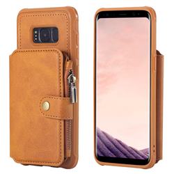 Retro Luxury Multifunction Zipper Leather Phone Back Cover for Samsung Galaxy S8 - Brown