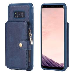 Retro Luxury Multifunction Zipper Leather Phone Back Cover for Samsung Galaxy S8 - Blue