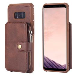 Retro Luxury Multifunction Zipper Leather Phone Back Cover for Samsung Galaxy S8 - Coffee