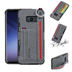 British Style Canvas Pattern Multi-function Leather Phone Case for Samsung Galaxy S8 - Gray