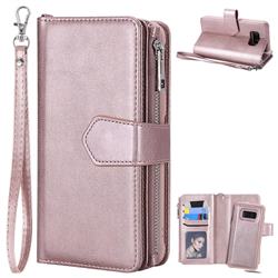 Retro Luxury Multifunction Zipper Leather Phone Wallet for Samsung Galaxy S8 - Rose Gold
