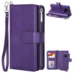 Retro Luxury Multifunction Zipper Leather Phone Wallet for Samsung Galaxy S8 - Purple
