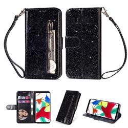 Glitter Shine Leather Zipper Wallet Phone Case for Samsung Galaxy S8 - Black