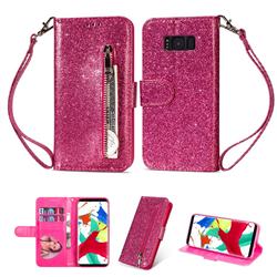 Glitter Shine Leather Zipper Wallet Phone Case for Samsung Galaxy S8 - Rose