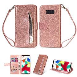 Glitter Shine Leather Zipper Wallet Phone Case for Samsung Galaxy S8 - Pink